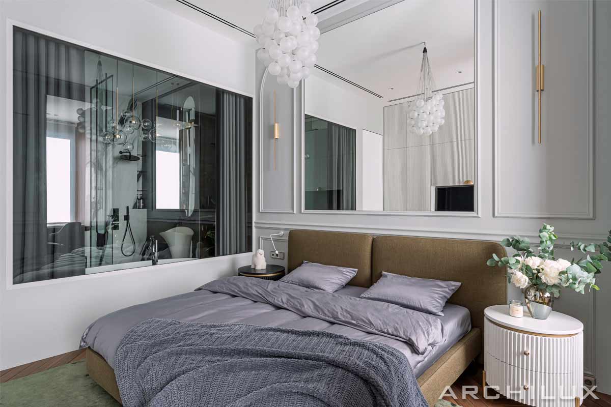 Дизайн спальни в светлых тонах, дизайнер комнат – Елена Цубина