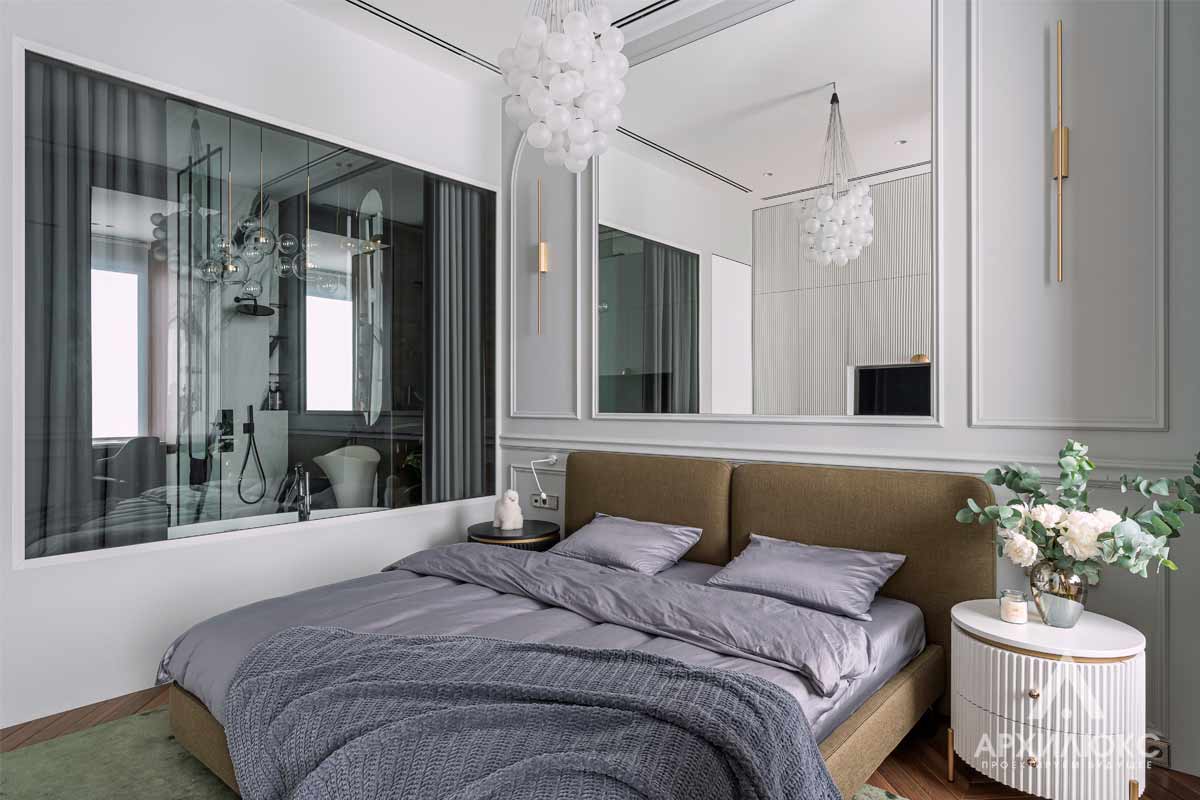 Дизайн спальни в светлых тонах, дизайнер комнат – Елена Цубина