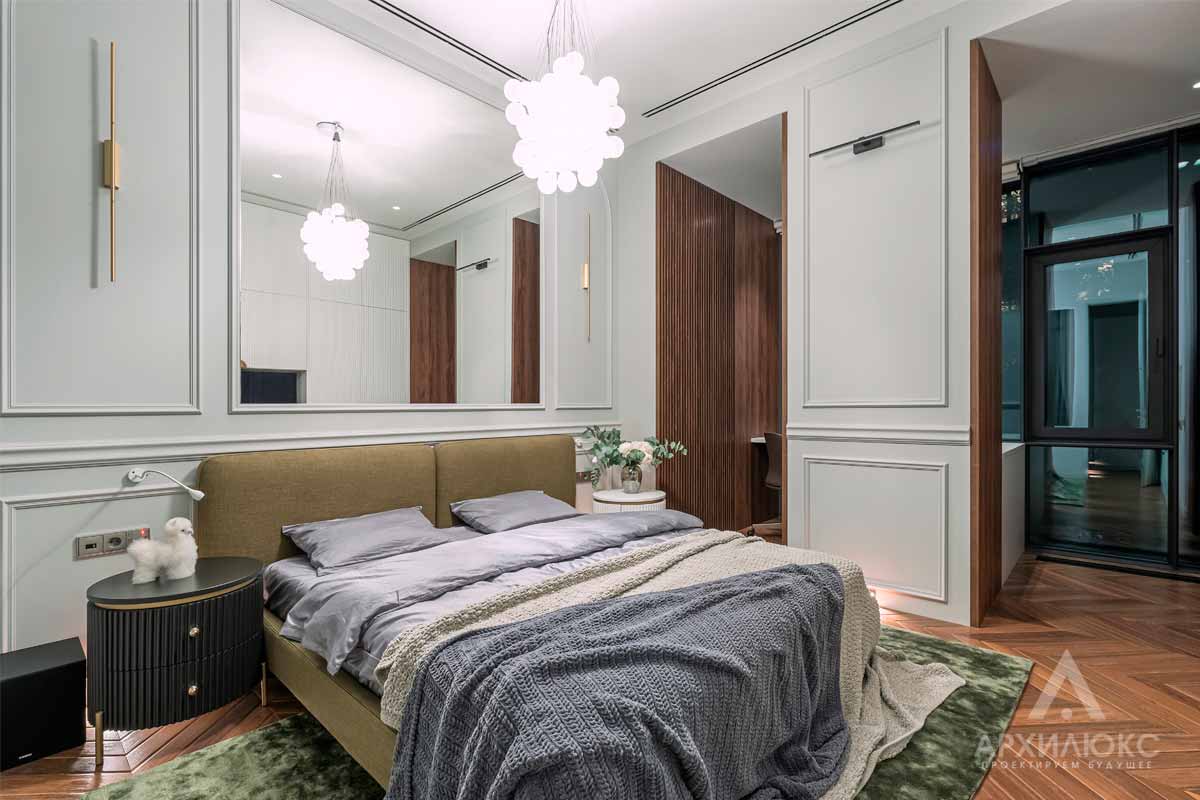 Готовые дизайн проекты квартир, спальня в современном классическом стиле
