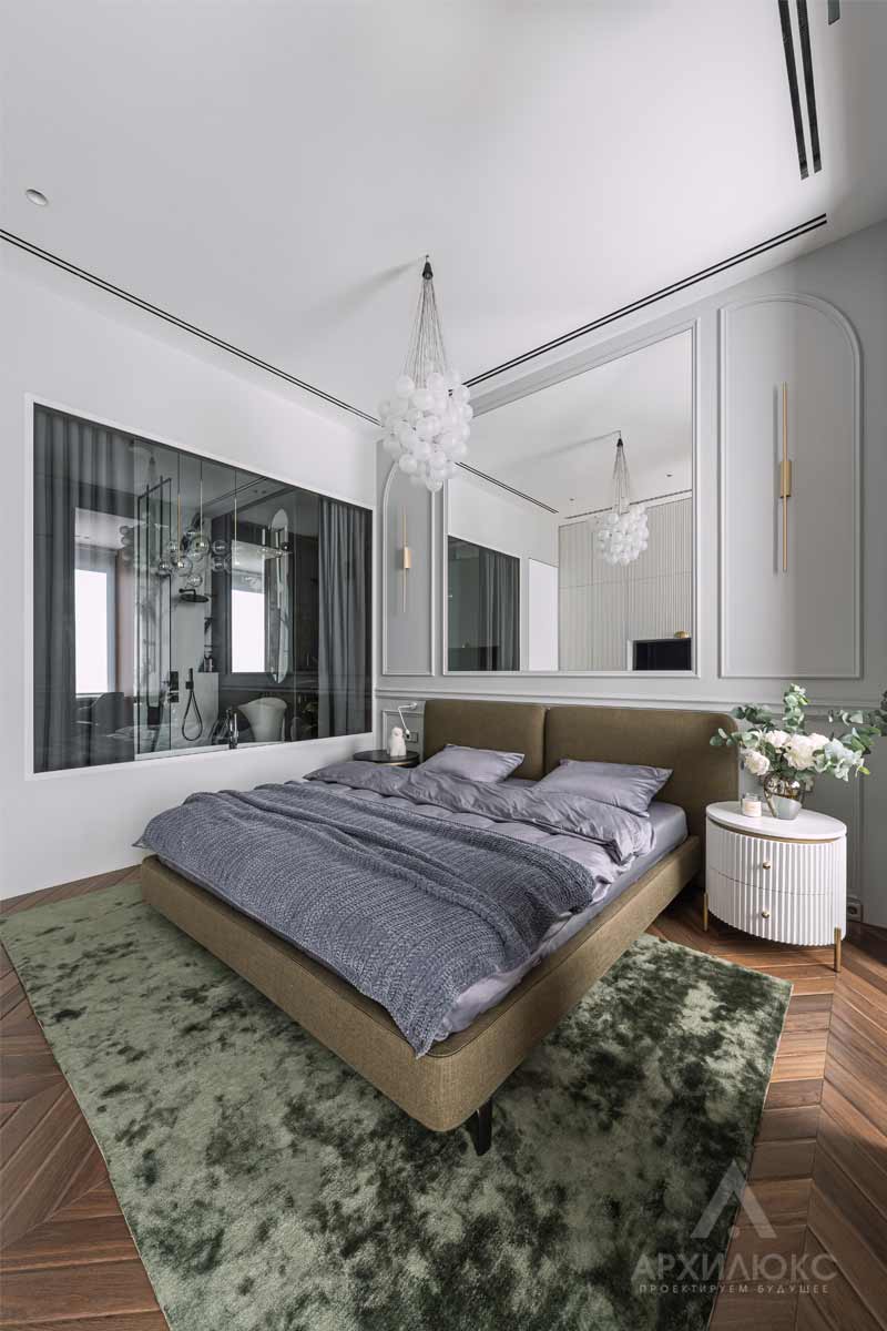 Интерьер спальни в светлых тонах, дизайнер комнат – Елена Максимова